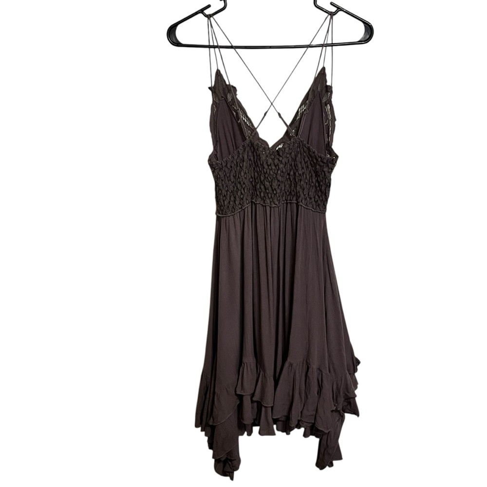 Free People FP Mini Dress Gray Adella Short Slip Lace Women’s Small